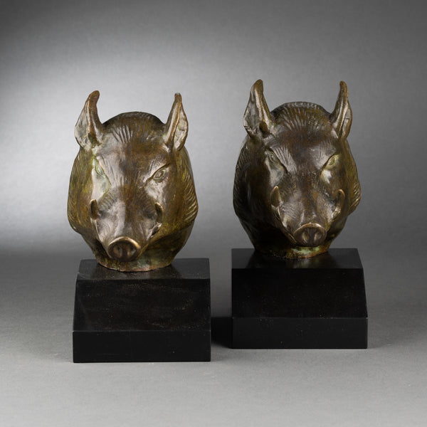 Georges GARREAU (1885-1955) - Pair of 'boar's heads' bookends - Art Deco bronzes