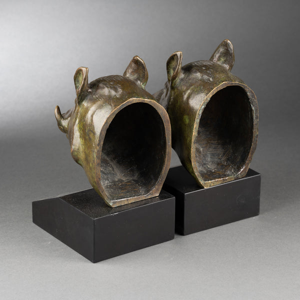 Georges GARREAU (1885-1955) - Pair of 'boar's heads' bookends - Art Deco bronzes