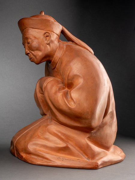 Gaston HAUCHECORNE (1871-1932) 'Character in prayer', Terracotta, Art Deco period.