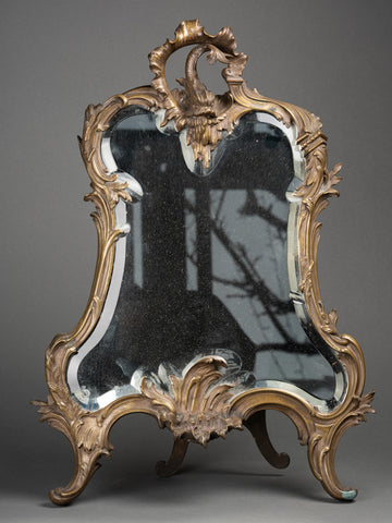 Patinated bronze table mirror, marine decor, circa 1900