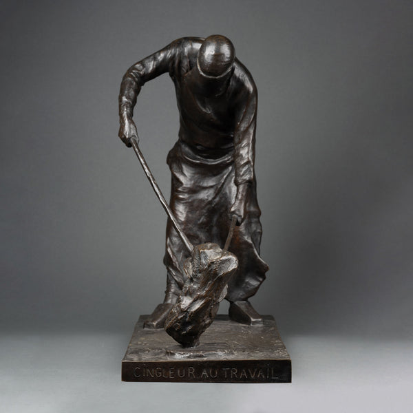 Auguste CORNU (1876-1949) 'Cingleur au travail' Bronze patiné, Fonte Siot vers 1900.