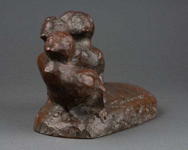 Ulf TIKKANEN (1920-1968, Finlande) Famille d'oisillons, bronze Art Déco