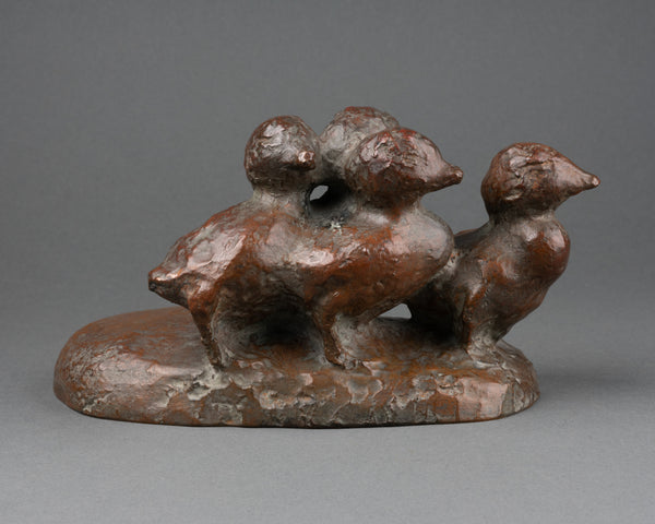 Ulf TIKKANEN (1920-1968, Finlande) Famille d'oisillons, bronze Art Déco
