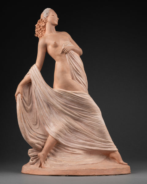 Joe DESCOMPS (1869-1950) Alias 'Cormier' Nude dancer with veil Art Deco polychrome terracotta