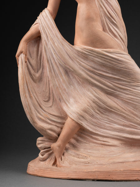 Joe DESCOMPS (1869-1950) Alias 'Cormier' Danseuse nue au voile Terre cuite polychrome Art Déco