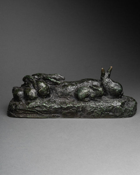 Pierre Robert CHRISTOPHE (1880-1971) 'Famille de lapins' Bronze patiné, période Art Déco