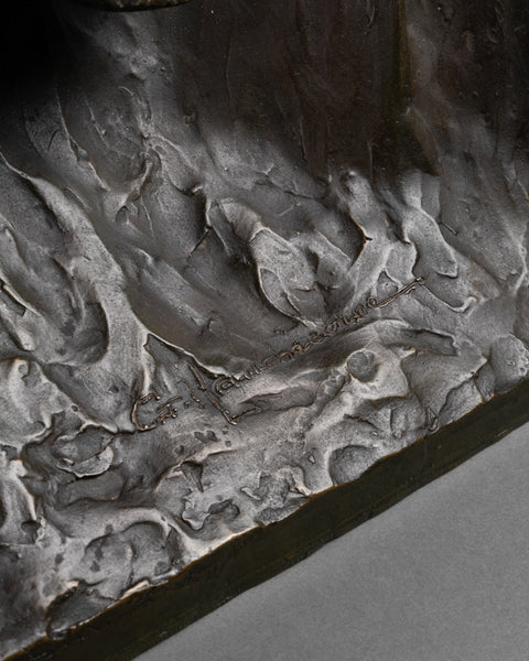 Gaston HAUCHECORNE (1880-1945) 'Deux femmes asiatique à l'éventail discutant', Rare Epreuve en bronze patiné, période Art Déco. (Copie)