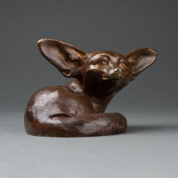 Edouad Marcel SANDOZ (1881-1971) Fennec couché, tête levée (Taille 1) Bronze patiné, Fonte Susse Frères, vers 1925