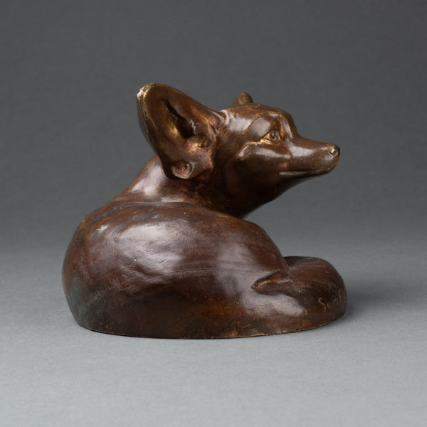 Edouad Marcel SANDOZ (1881-1971) Fennec couché, tête levée (Taille 1) Bronze patiné, Fonte Susse Frères, vers 1925