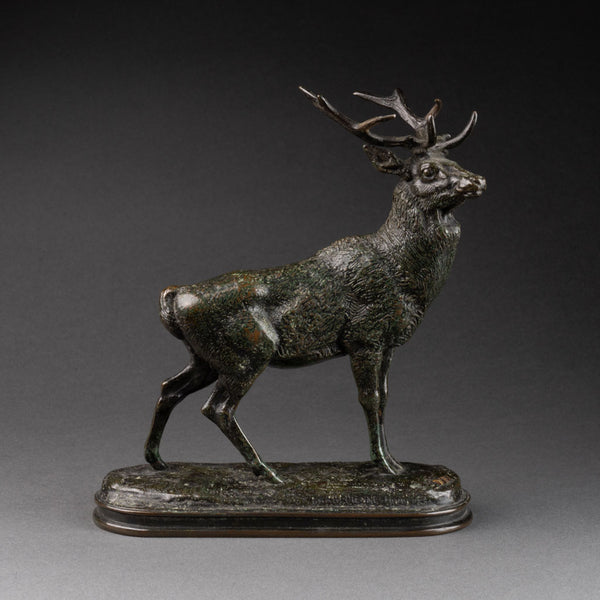 Antoine-Louis BARYE (1796-1875) 'Listening Deer' Barbedienne font, gold seal