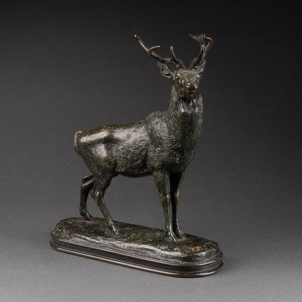 Antoine-Louis BARYE (1796-1875) 'Listening Deer' Barbedienne font, gold seal