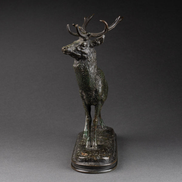 Antoine-Louis BARYE (1796-1875) 'Listening Deer' Barbedienne font, gold seal