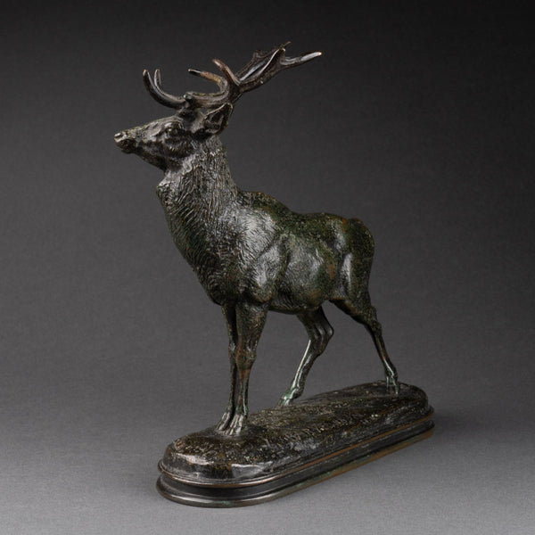 Antoine-Louis BARYE (1796-1875) 'Listening Deer' Barbedienne font, gold seal