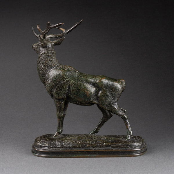 Antoine-Louis BARYE (1796-1875) 'Listening Deer' Barbedienne font, gold seal