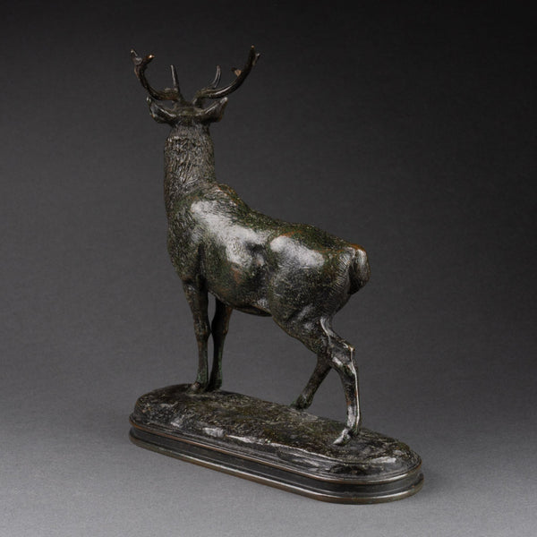 Antoine-Louis BARYE (1796-1875) 'Listening Deer' Barbedienne font, gold seal