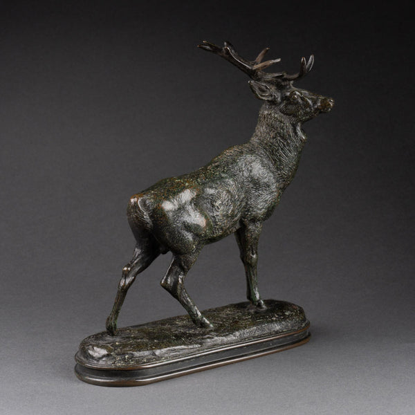 Antoine-Louis BARYE (1796-1875) 'Listening Deer' Barbedienne font, gold seal