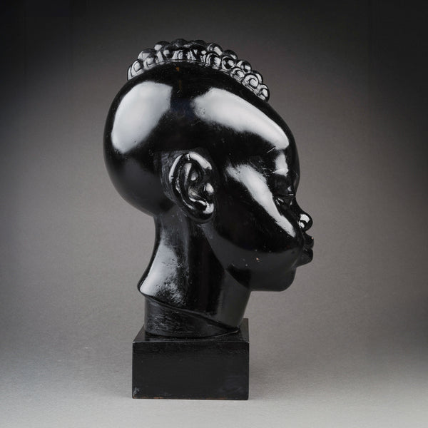 Ricardo SCARPA (1905-1999) Head of a young African, Patinated plaster with black varnish, Art Deco period.