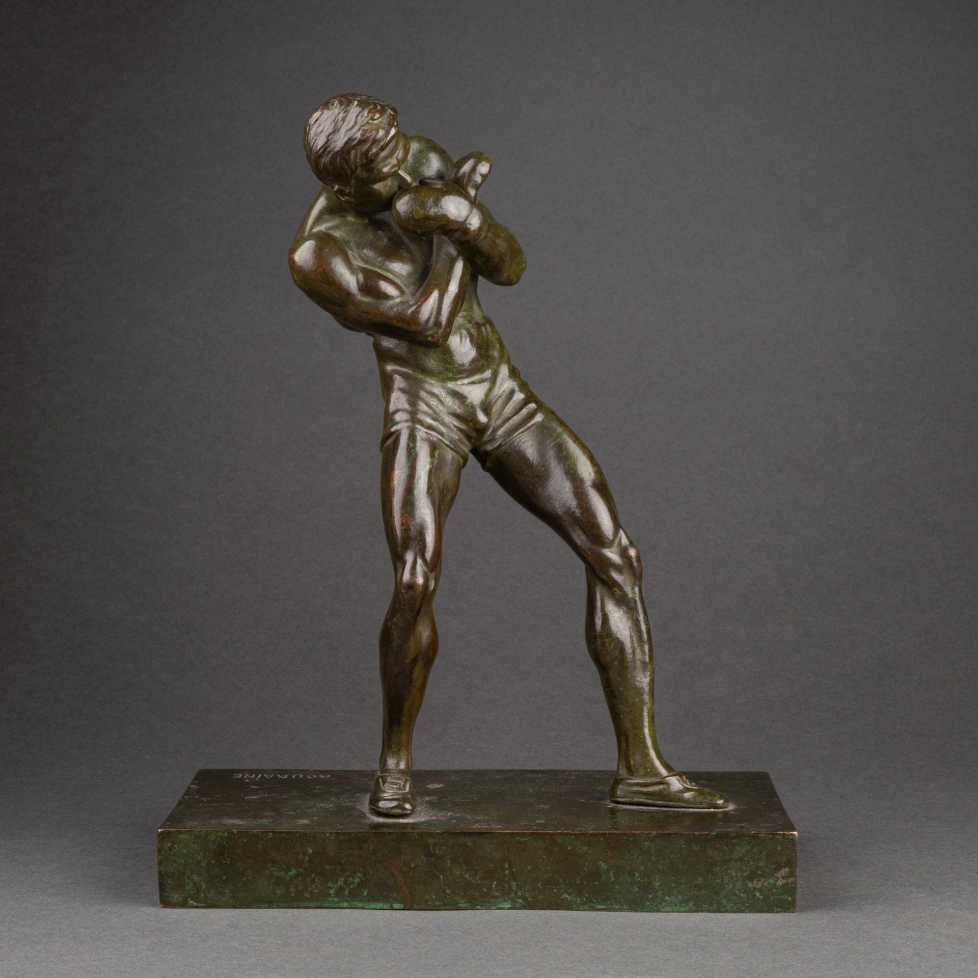 Marcel BOURAINE (1886-1948) 'Boxeur en garde' bronze Art Déco.