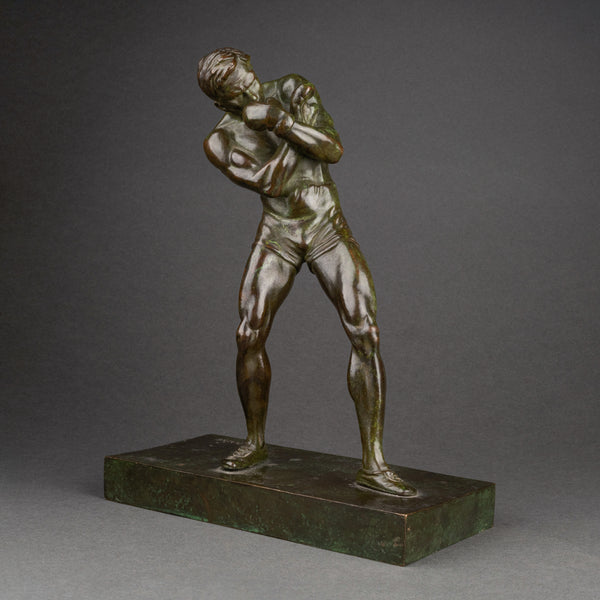 Marcel BOURAINE (1886-1948) 'Boxeur en garde' bronze Art Déco.