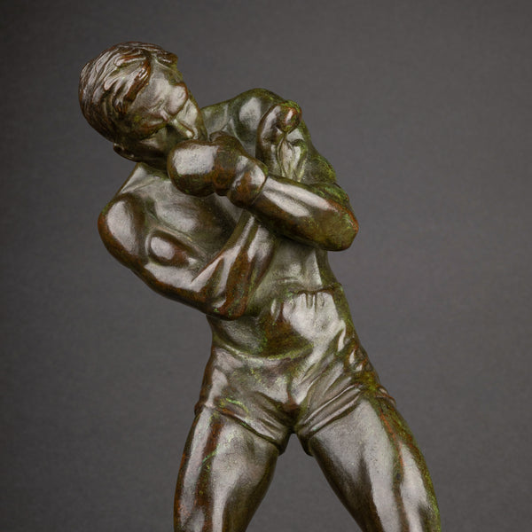 Marcel BOURAINE (1886-1948) 'Boxeur en garde' bronze Art Déco.