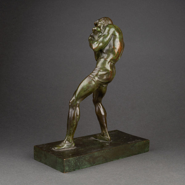 Marcel BOURAINE (1886-1948) 'Boxeur en garde' bronze Art Déco.