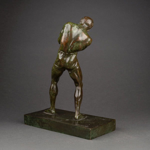 Marcel BOURAINE (1886-1948) 'Boxeur en garde' bronze Art Déco.