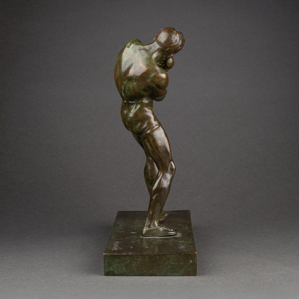 Marcel BOURAINE (1886-1948) 'Boxeur en garde' bronze Art Déco.