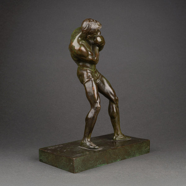 Marcel BOURAINE (1886-1948) 'Boxeur en garde' bronze Art Déco.