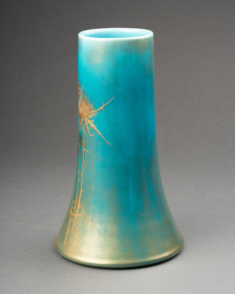 Clément MASSIER et L. LEVY - Bel ensemble de 3 vases en céramique émaillée sur fonds bleu, décor à l'or.