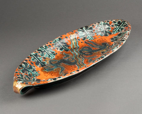Edouard CAZAUX (1889-1974) Grand plat aux sirènes, céramique émaillée vers 1950