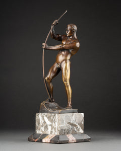 Otto H RIESE (XXème, Allemagne) 'Athlète nu bandant son arc' Bronze patiné Art Déco