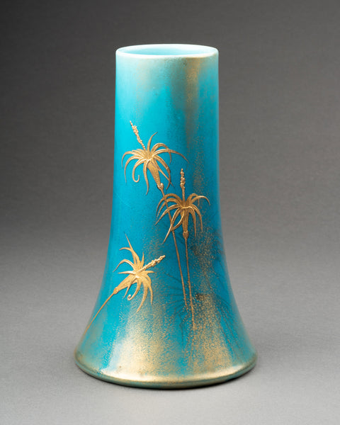 Clément MASSIER et L. LEVY - Bel ensemble de 3 vases en céramique émaillée sur fonds bleu, décor à l'or.