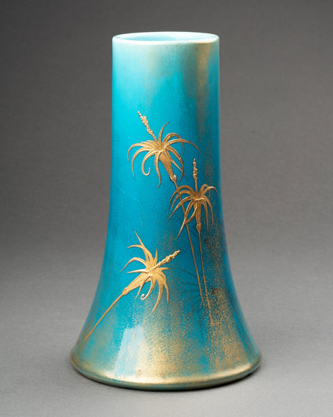 Clément MASSIER et L. LEVY - Bel ensemble de 3 vases en céramique émaillée sur fonds bleu, décor à l'or.