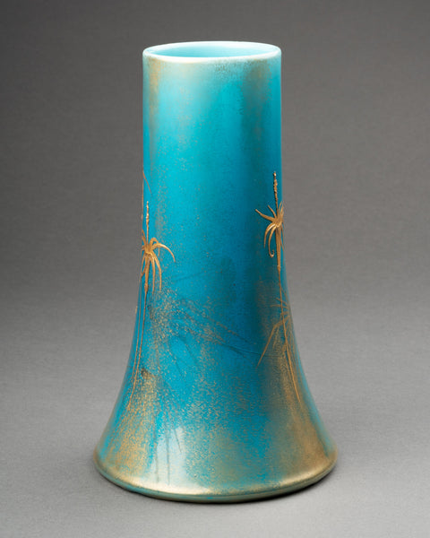Clément MASSIER et L. LEVY - Bel ensemble de 3 vases en céramique émaillée sur fonds bleu, décor à l'or.