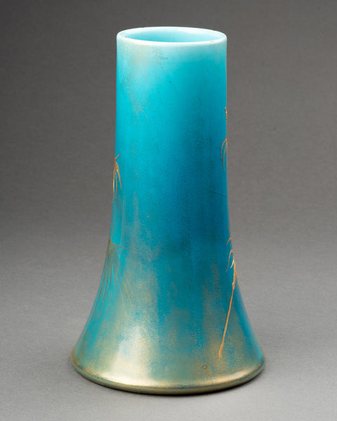 Clément MASSIER et L. LEVY - Bel ensemble de 3 vases en céramique émaillée sur fonds bleu, décor à l'or.