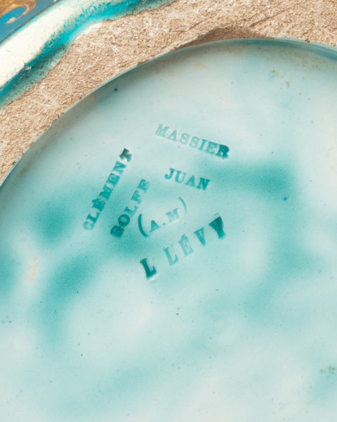 Clément MASSIER et L. LEVY - Bel ensemble de 3 vases en céramique émaillée sur fonds bleu, décor à l'or.