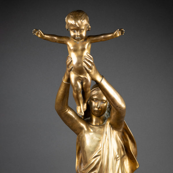 Albert ROZE (1861-1952) "La Vierge d'Albert" Bronze doré, Fonte F. Barbedienne, période Art Déco.