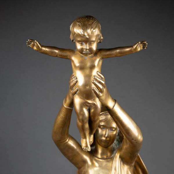 Albert ROZE (1861-1952) "La Vierge d'Albert" Bronze doré, Fonte F. Barbedienne, période Art Déco.