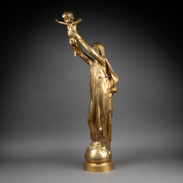 Albert ROZE (1861-1952) "La Vierge d'Albert" Bronze doré, Fonte F. Barbedienne, période Art Déco.