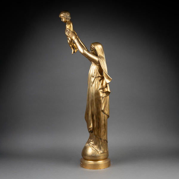 Albert ROZE (1861-1952) "La Vierge d'Albert" Bronze doré, Fonte F. Barbedienne, période Art Déco.
