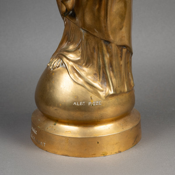 Albert ROZE (1861-1952) "La Vierge d'Albert" Bronze doré, Fonte F. Barbedienne, période Art Déco.