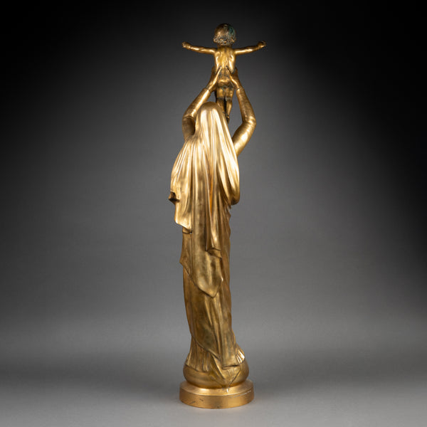 Albert ROZE (1861-1952) "La Vierge d'Albert" Bronze doré, Fonte F. Barbedienne, période Art Déco.