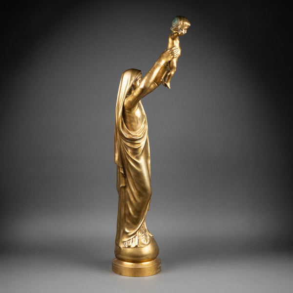 Albert ROZE (1861-1952) "La Vierge d'Albert" Bronze doré, Fonte F. Barbedienne, période Art Déco.