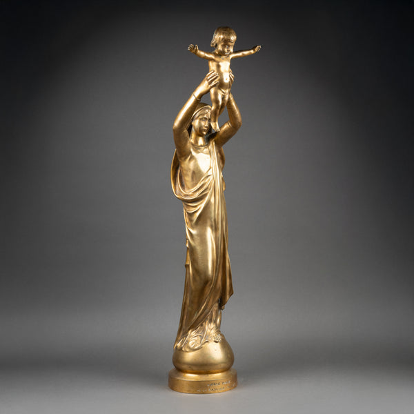 Albert ROZE (1861-1952) "La Vierge d'Albert" Bronze doré, Fonte F. Barbedienne, période Art Déco.