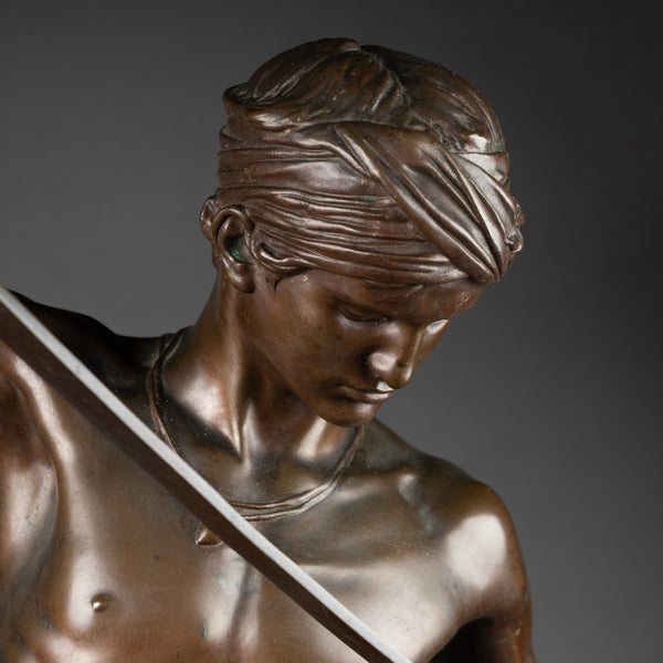 Antonin MERCIE (1845-1916) - David vainqueur de Goliath Bronze fin XIXème, fonte F. Barbedienne.