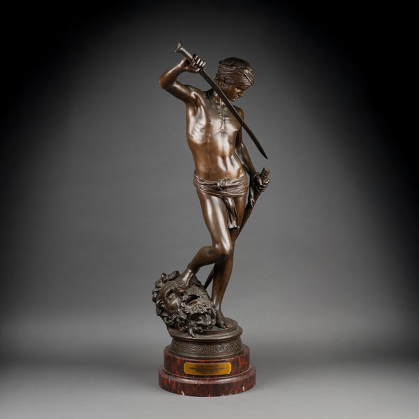Antonin MERCIE (1845-1916) - David vainqueur de Goliath Bronze fin XIXème, fonte F. Barbedienne.