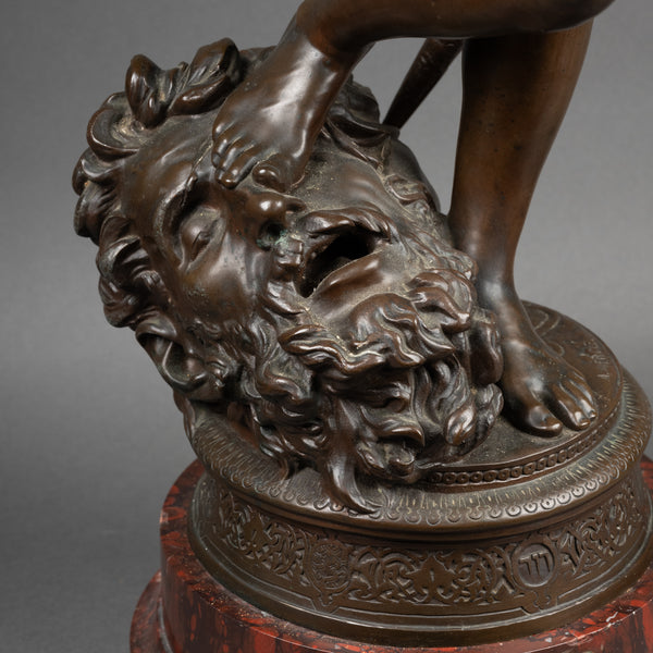 Antonin MERCIE (1845-1916) - David vainqueur de Goliath Bronze fin XIXème, fonte F. Barbedienne.