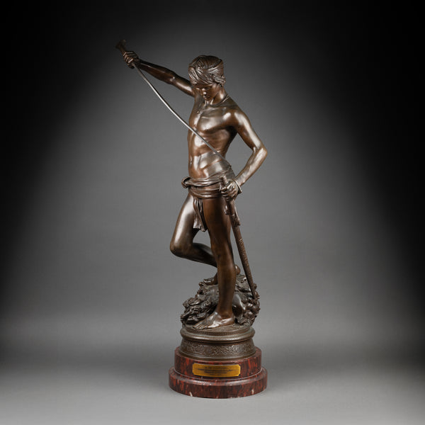 Antonin MERCIE (1845-1916) - David vainqueur de Goliath Bronze fin XIXème, fonte F. Barbedienne.