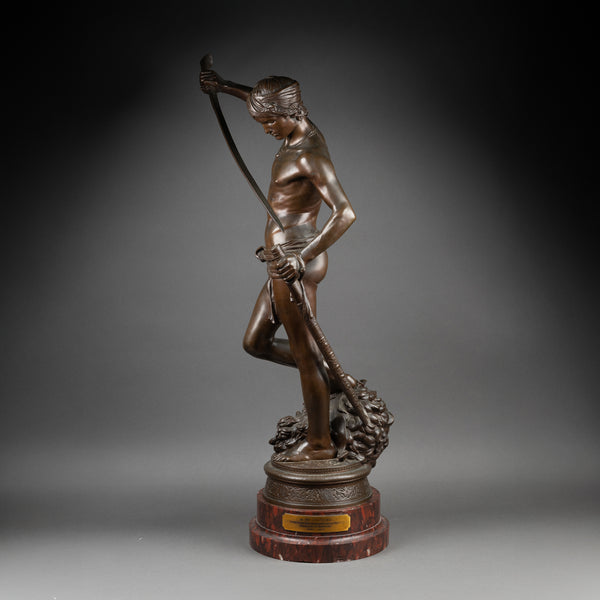 Antonin MERCIE (1845-1916) - David vainqueur de Goliath Bronze fin XIXème, fonte F. Barbedienne.