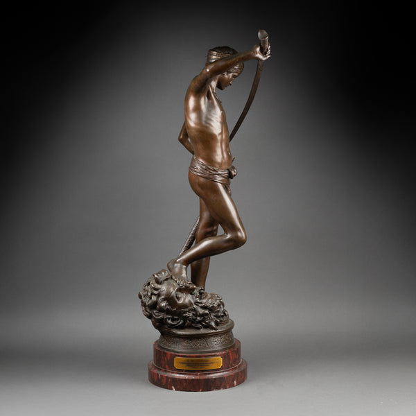 Antonin MERCIE (1845-1916) - David vainqueur de Goliath Bronze fin XIXème, fonte F. Barbedienne.